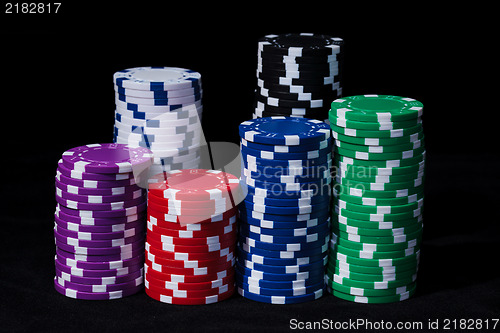 Image of Stacks of Multicolored Poker Chips