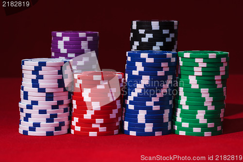 Image of Stacks of Multicolored Poker Chips