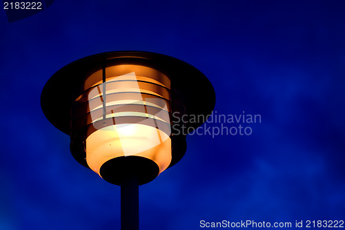 Image of Night photo of a street lamp