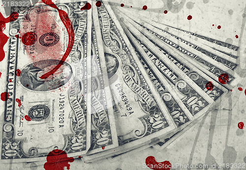 Image of Blood money, US Dollars ,artistic processed and toned photo