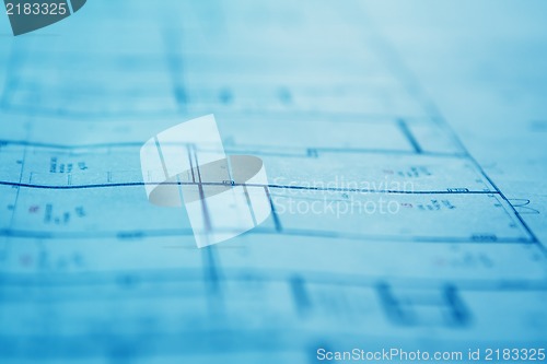 Image of House plan blueprints close up shallow DOF photo