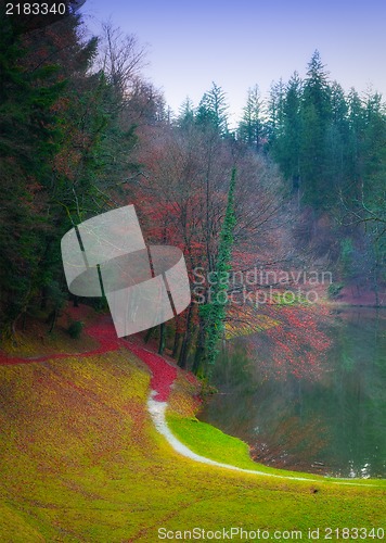 Image of Landscape of a beautiful lake in autumn