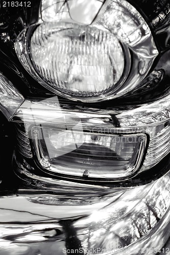 Image of Classic car detail , shallow DOF black and white photo