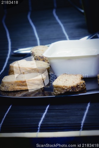 Image of Healthy breakfast - cream cheese and fresh bread