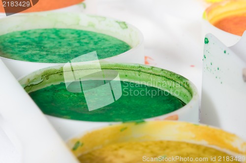 Image of Watercolor paints set close up photo with shallow DOF