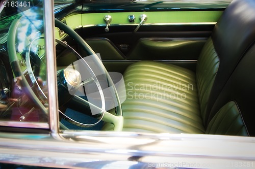 Image of Classic car front seat detail , shallow DOF photo