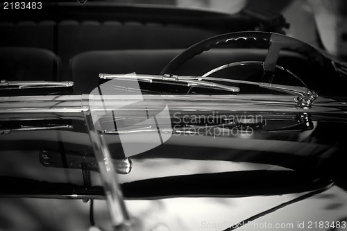 Image of Classic car detail , shallow DOF black and white photo