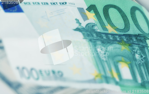 Image of European currency background , 100 Euro bill , artistic toned