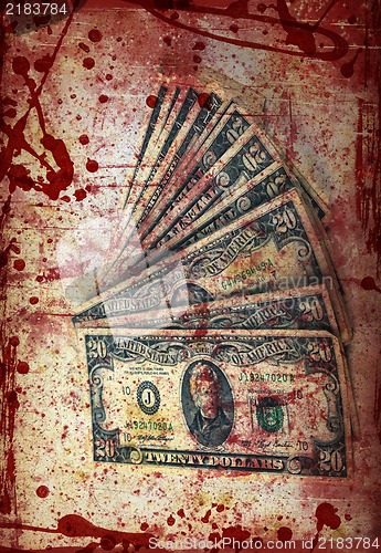 Image of Blood money, US Dollars ,artistic processed and toned photo