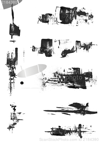 Image of Set of grunge textured abstract ink elements