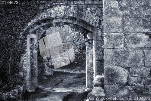 Image of Doors in the castle, retro style toned photo