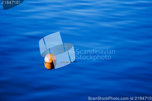 Image of Orange buoy on blue sea water