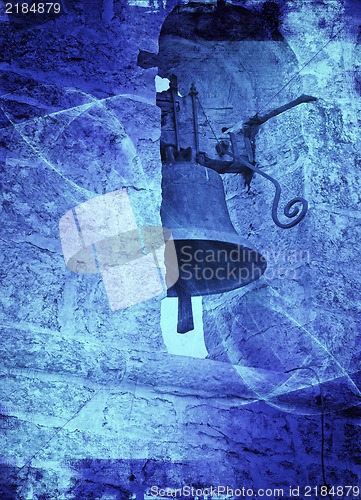 Image of Grunge textured collage , old church bell