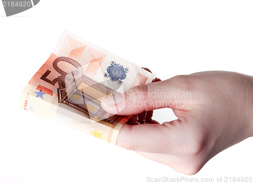 Image of Hand holding 50 Euro bill , paying concept