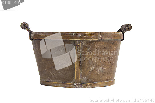 Image of Empty bushel basket with a wood handle