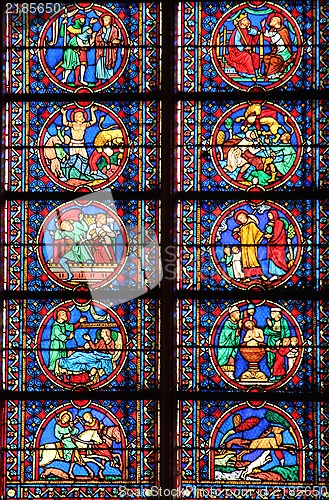Image of Colorful stained glass window in Cathedral Notre Dame de Paris