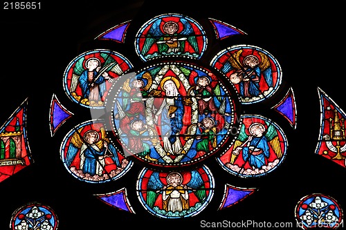 Image of Colorful stained glass window in Cathedral Notre Dame de Paris