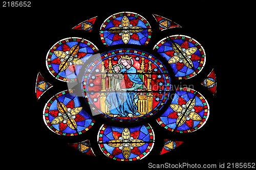 Image of Colorful stained glass window in Cathedral Notre Dame de Paris