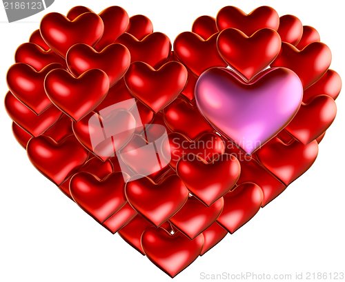 Image of set of red hearts put in heart shape for wedding