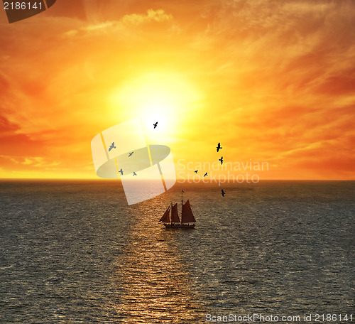 Image of Sailing Boat At The Sunset