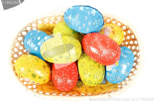 Image of easter chocolate eggs in a basket