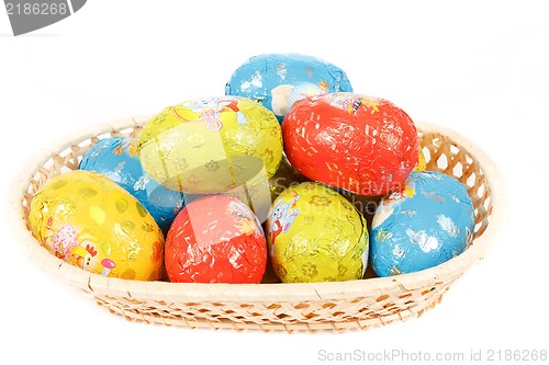 Image of easter chocolate eggs in a basket