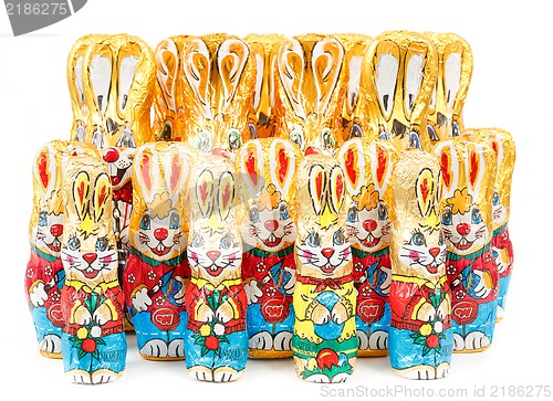 Image of group of easter chocolate rabbits - bunny