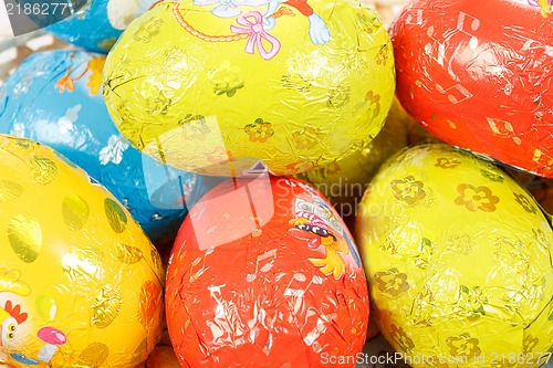 Image of close up of easter chocolate eggs