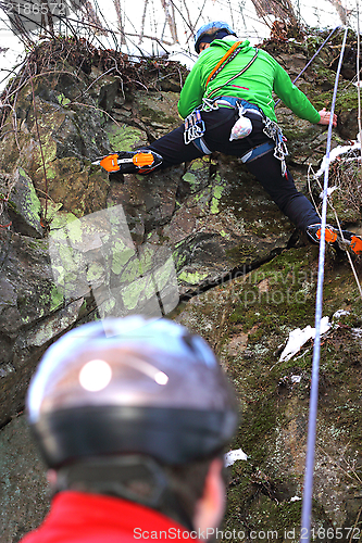 Image of climbing on rock in winter