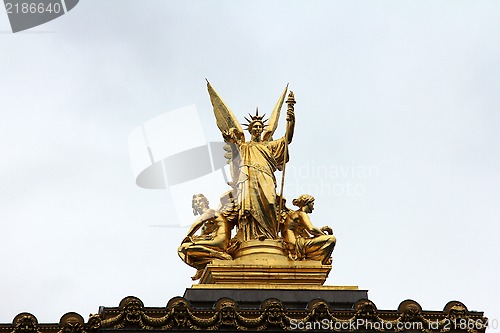 Image of Golden statue of Angel on the top of the Garnier Opera in Paris