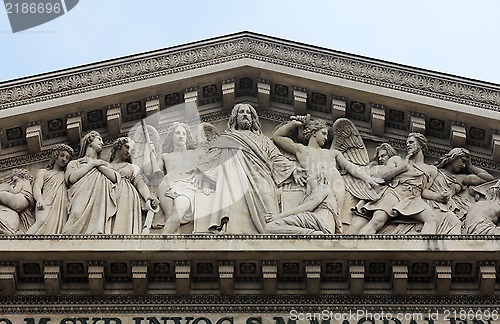 Image of The sculpted tympanum of the church "La Madeleine", Paris