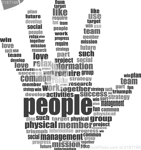 Image of Like hand symbol with tag cloud of social word