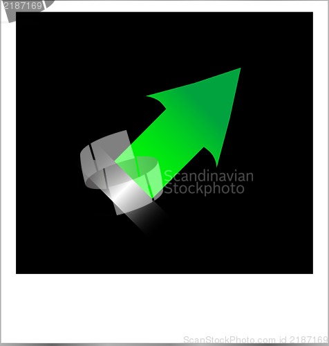 Image of instant photo frame with green arrow, isolated on white background