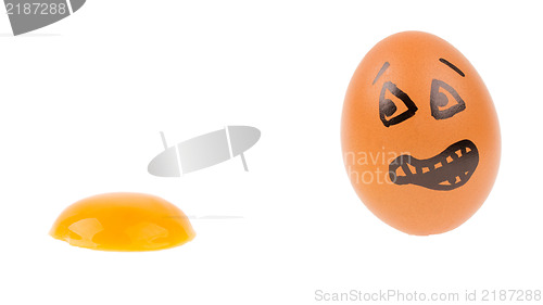 Image of Scared egg looking at it's dead buddy