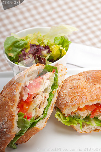 Image of ciabatta panini sandwich with chicken and tomato