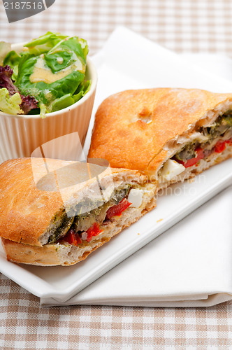 Image of ciabatta panini sandwichwith vegetable and feta