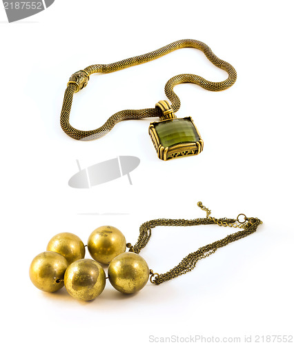 Image of Golden nacklace, Chunky Necklace, jewelery isolated on white background.