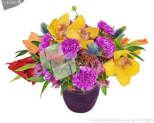 Image of Floral bouquet of orchids, gladioluses and carnation arrangement