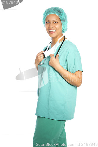 Image of Happy nurse or doctor in scrubs