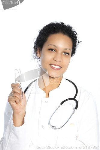 Image of Smiling female doctor on white background