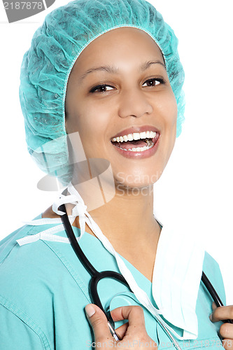 Image of Laughing doctor in a theatre cap