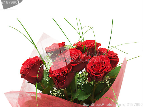 Image of Flower bouquet from red roses isolated on white background.