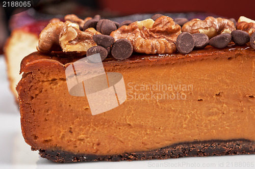 Image of cheesecake with chocolate and nuts