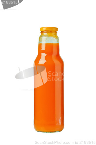 Image of Bottle with carrots juice, it is isolated on white