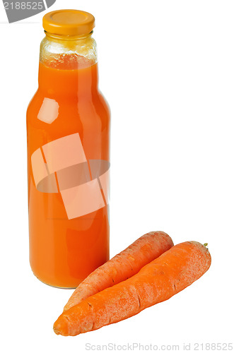 Image of Bottle with carrots juice, it is isolated on white