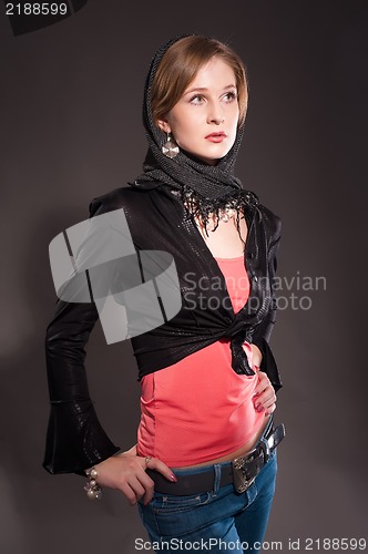 Image of Sexy slim woman with scarf