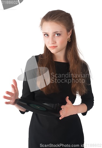 Image of Pretty girl holding vinyl disc