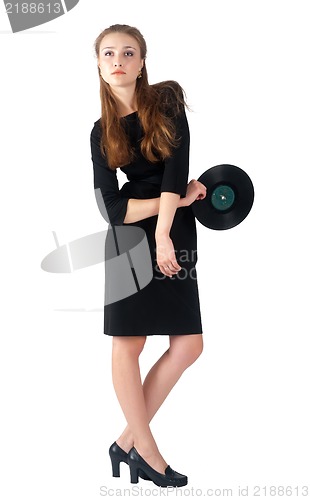 Image of Pretty girl holding vinyl disc