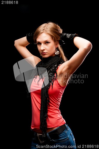 Image of The beautiful girl with black gloves