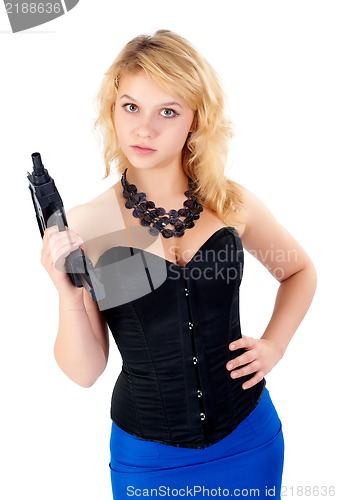 Image of beautiful sexy blond woman with gun